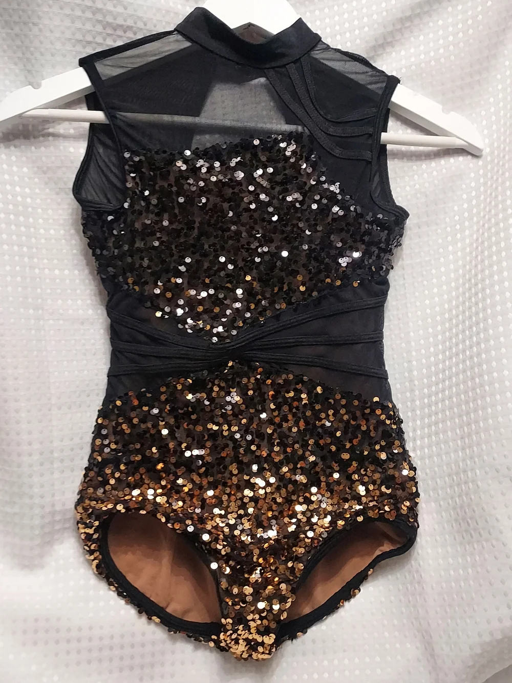 Girls Black and Gold Sequin One-Piece Bodysuit